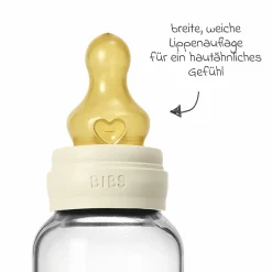 Glas-Flasche 2er Pack Baby Bottle Round 120 ml + Latex-Trinksauger - Ivory