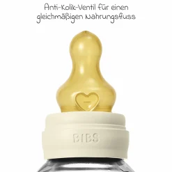 Glas-Flasche 2er Pack Baby Bottle Round 120 ml + Latex-Trinksauger - Ivory