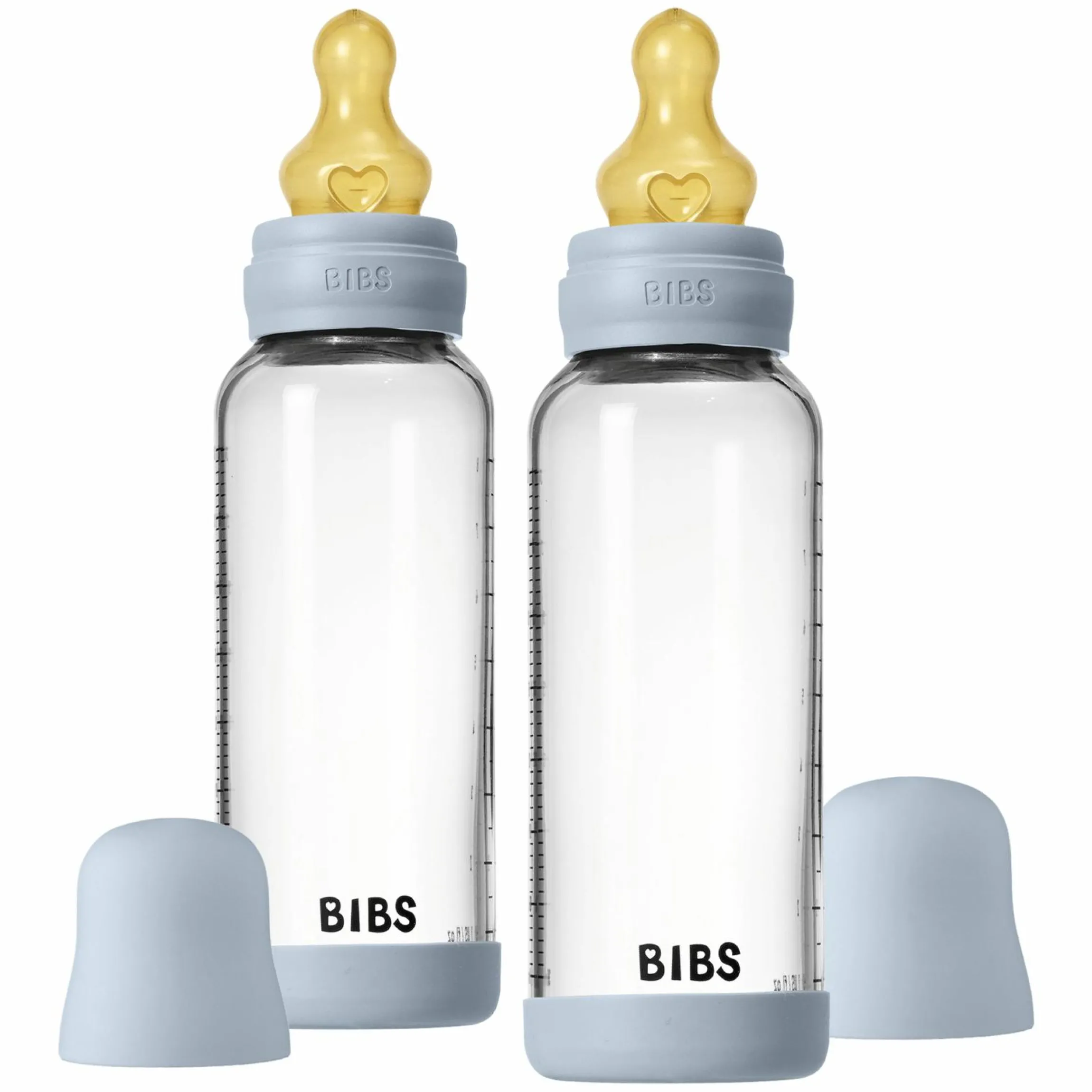 Glas-Flasche 2er Pack Baby Bottle Round 240 ml + Latex-Trinksauger - Baby Blue