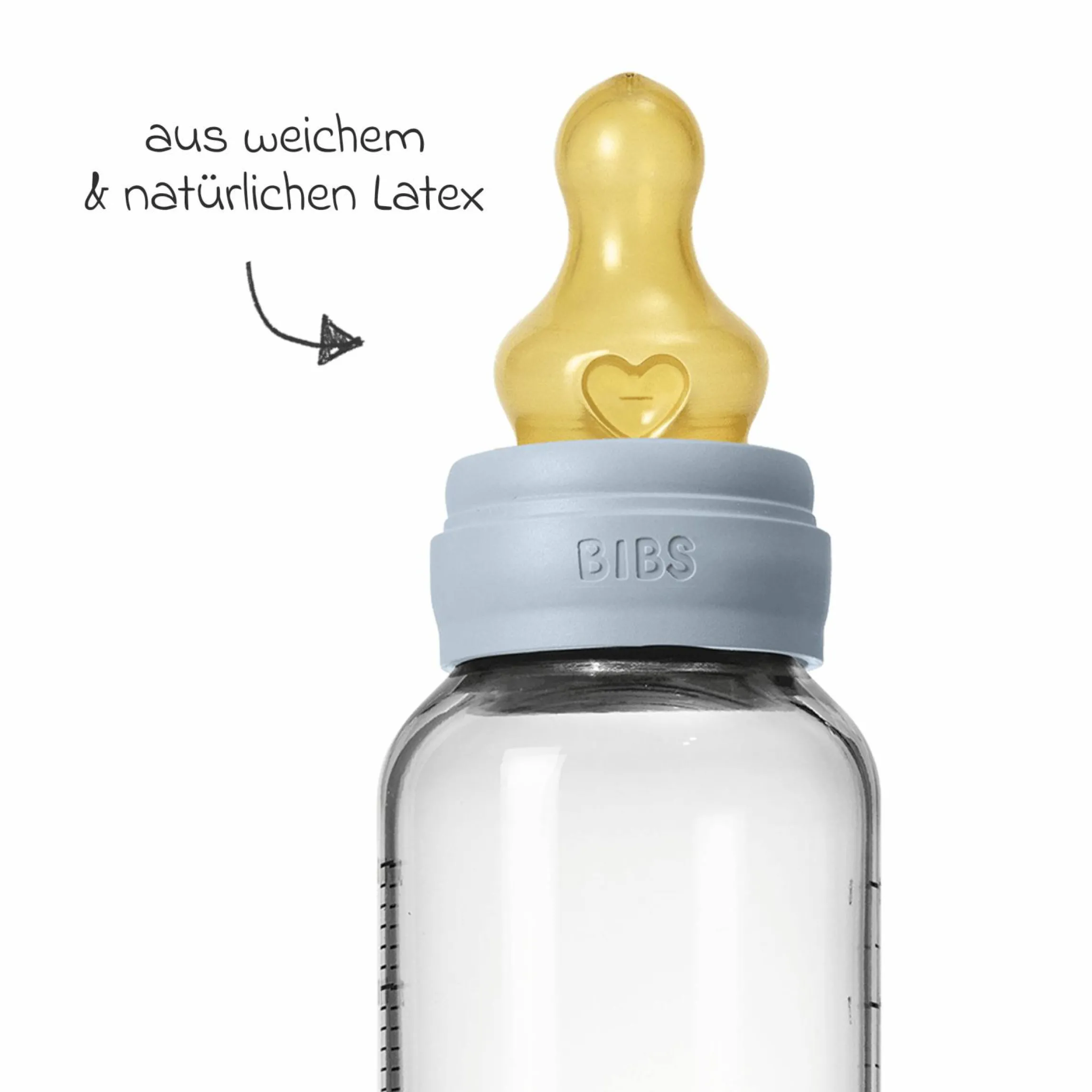Glas-Flasche 2er Pack Baby Bottle Round 240 ml + Latex-Trinksauger - Baby Blue