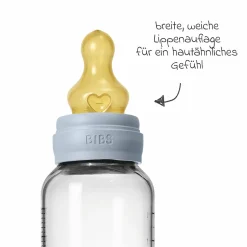 Glas-Flasche 2er Pack Baby Bottle Round 240 ml + Latex-Trinksauger - Baby Blue