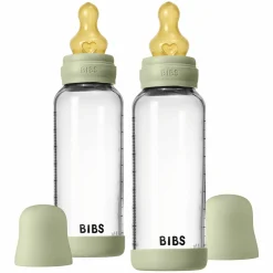 Glas-Flasche 2er Pack Baby Bottle Round 240 ml + Latex-Trinksauger - Sage