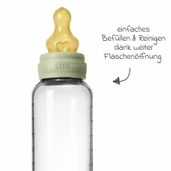 Glas-Flasche 2er Pack Baby Bottle Round 240 ml + Latex-Trinksauger - Sage