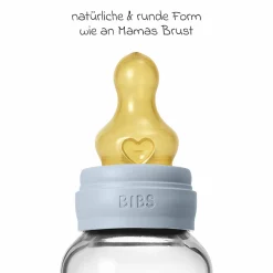 Glas-Flasche 2er Pack Baby Bottle Round 120 ml + Latex-Trinksauger - Baby Blue