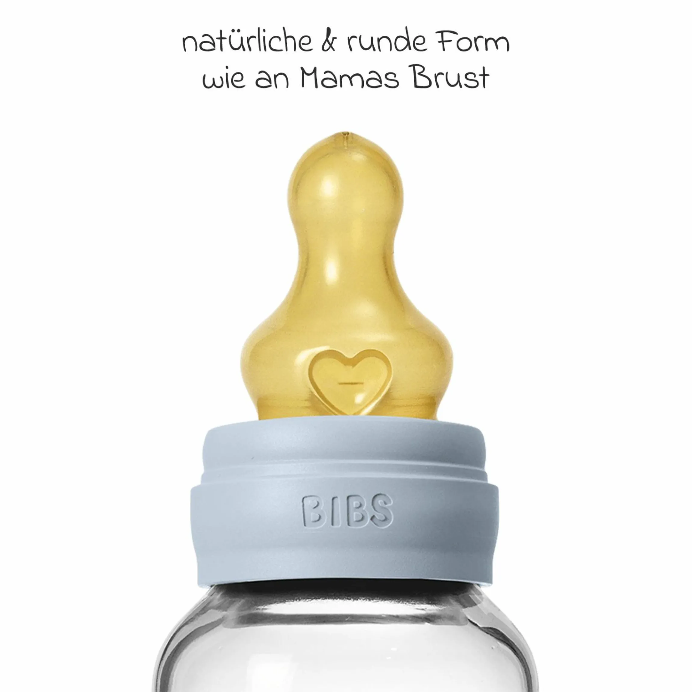 Glas-Flasche 2er Pack Baby Bottle Round 120 ml + Latex-Trinksauger - Baby Blue