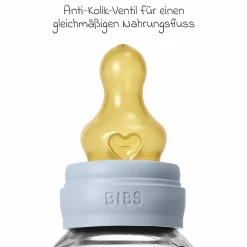 Glas-Flasche 2er Pack Baby Bottle Round 120 ml + Latex-Trinksauger - Baby Blue