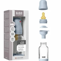 Glas-Flasche 2er Pack Baby Bottle Round 120 ml + Latex-Trinksauger - Baby Blue