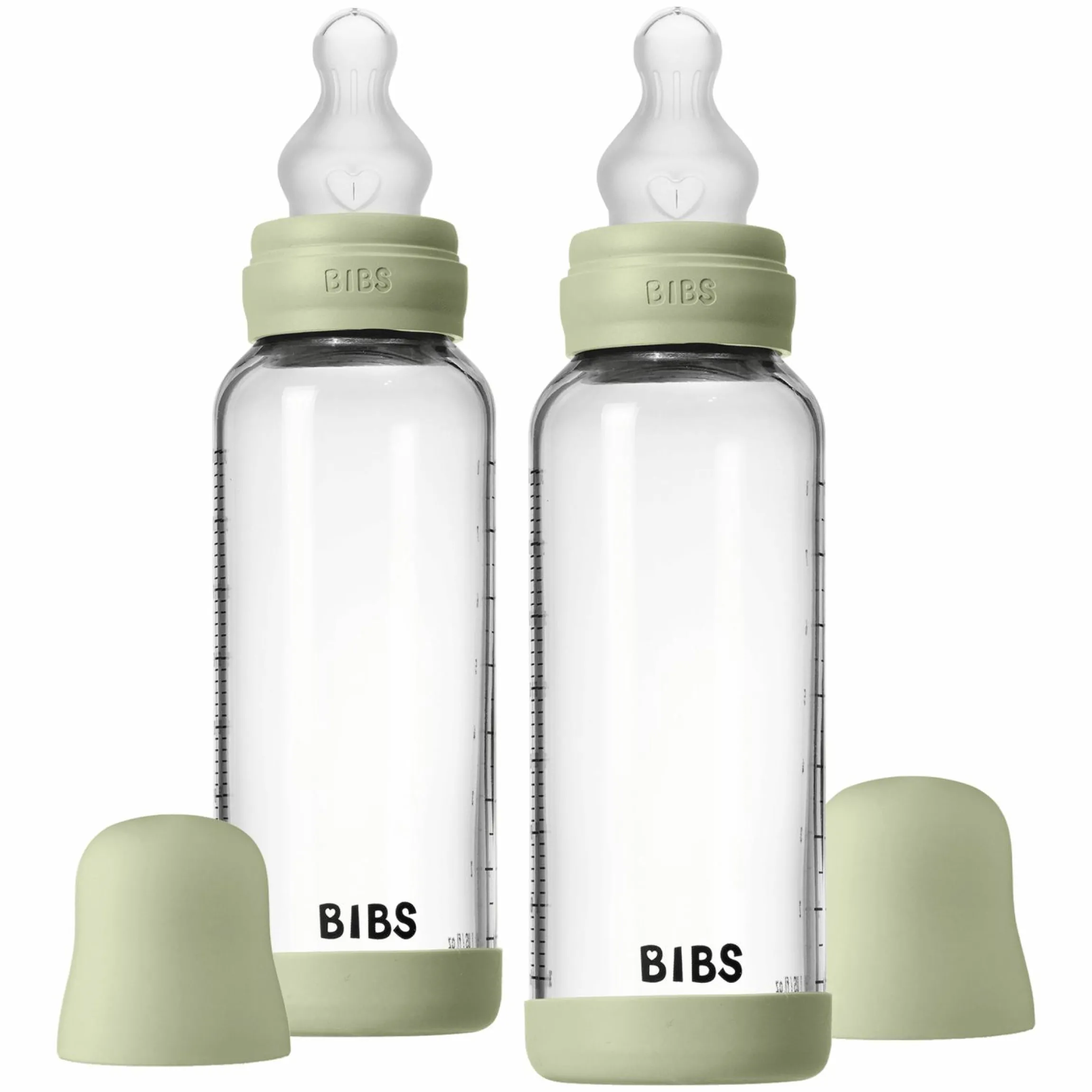 Glas-Flasche 2er Pack Baby Bottle Round 240 ml + Silikon-Trinksauger - Sage