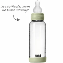 Glas-Flasche 2er Pack Baby Bottle Round 240 ml + Silikon-Trinksauger - Sage