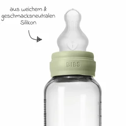 Glas-Flasche 2er Pack Baby Bottle Round 240 ml + Silikon-Trinksauger - Sage