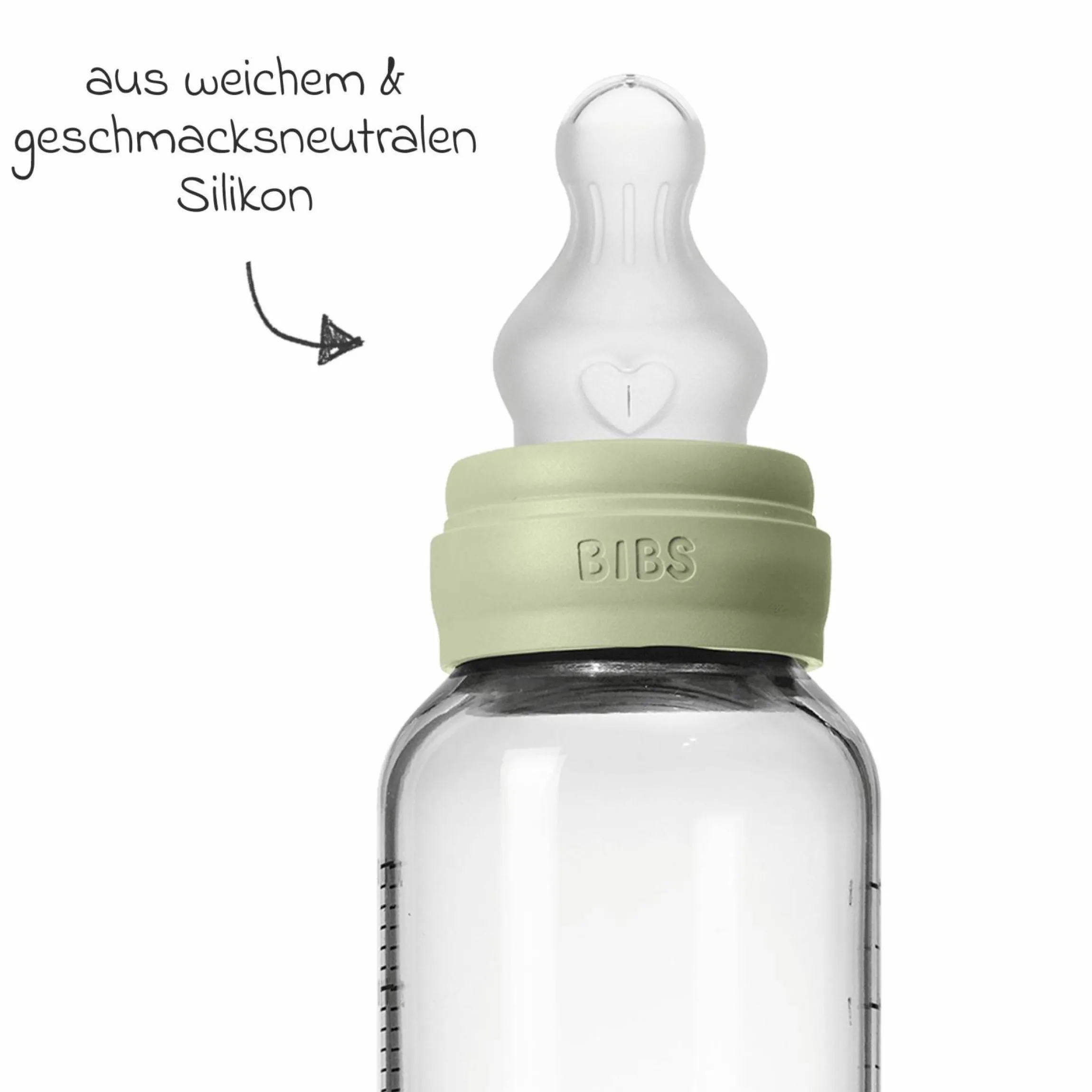 Glas-Flasche 2er Pack Baby Bottle Round 240 ml + Silikon-Trinksauger - Sage