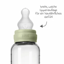 Glas-Flasche 2er Pack Baby Bottle Round 240 ml + Silikon-Trinksauger - Sage