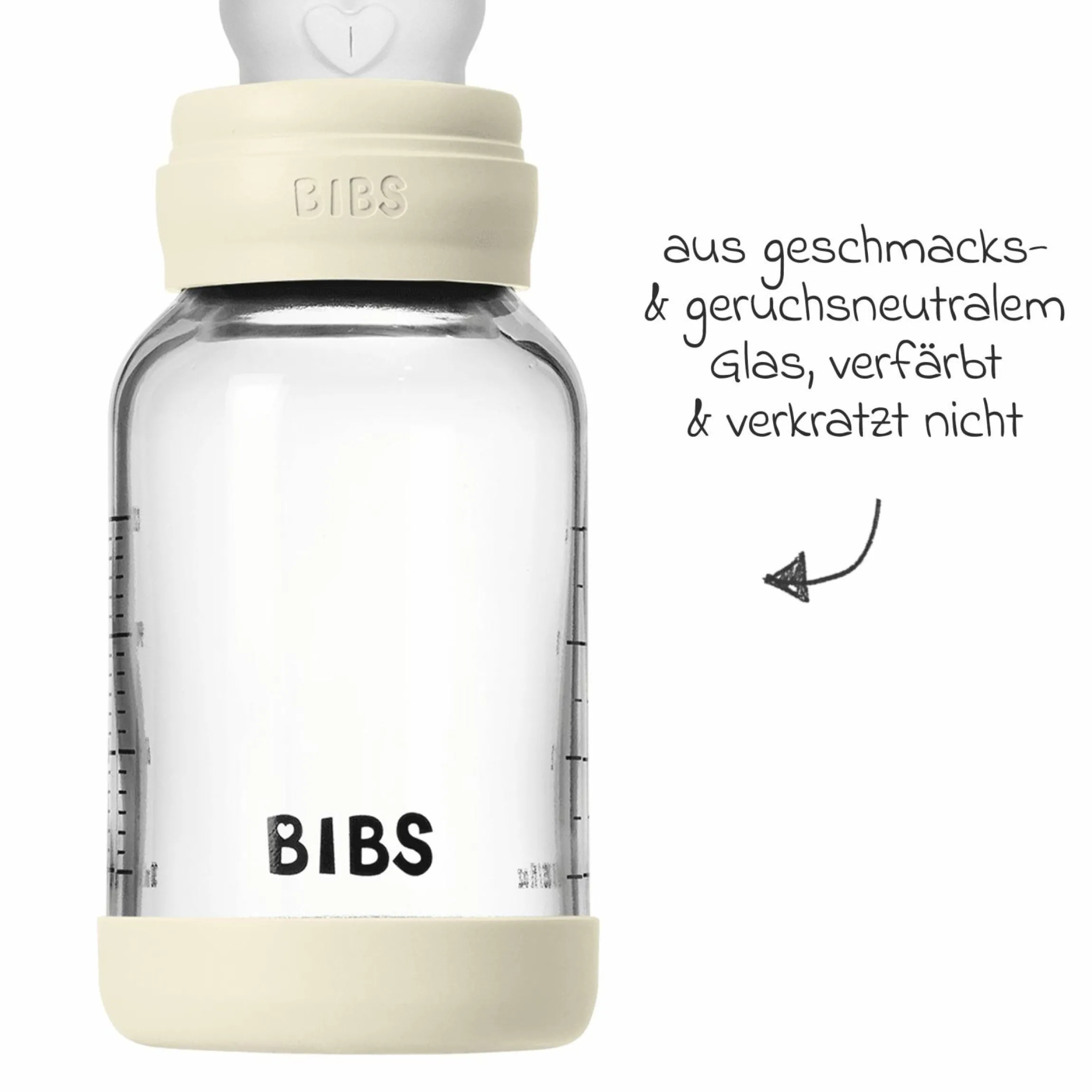 Glas-Flasche 2er Pack Baby Bottle Round 120 ml + Silikon-Trinksauger - Ivory