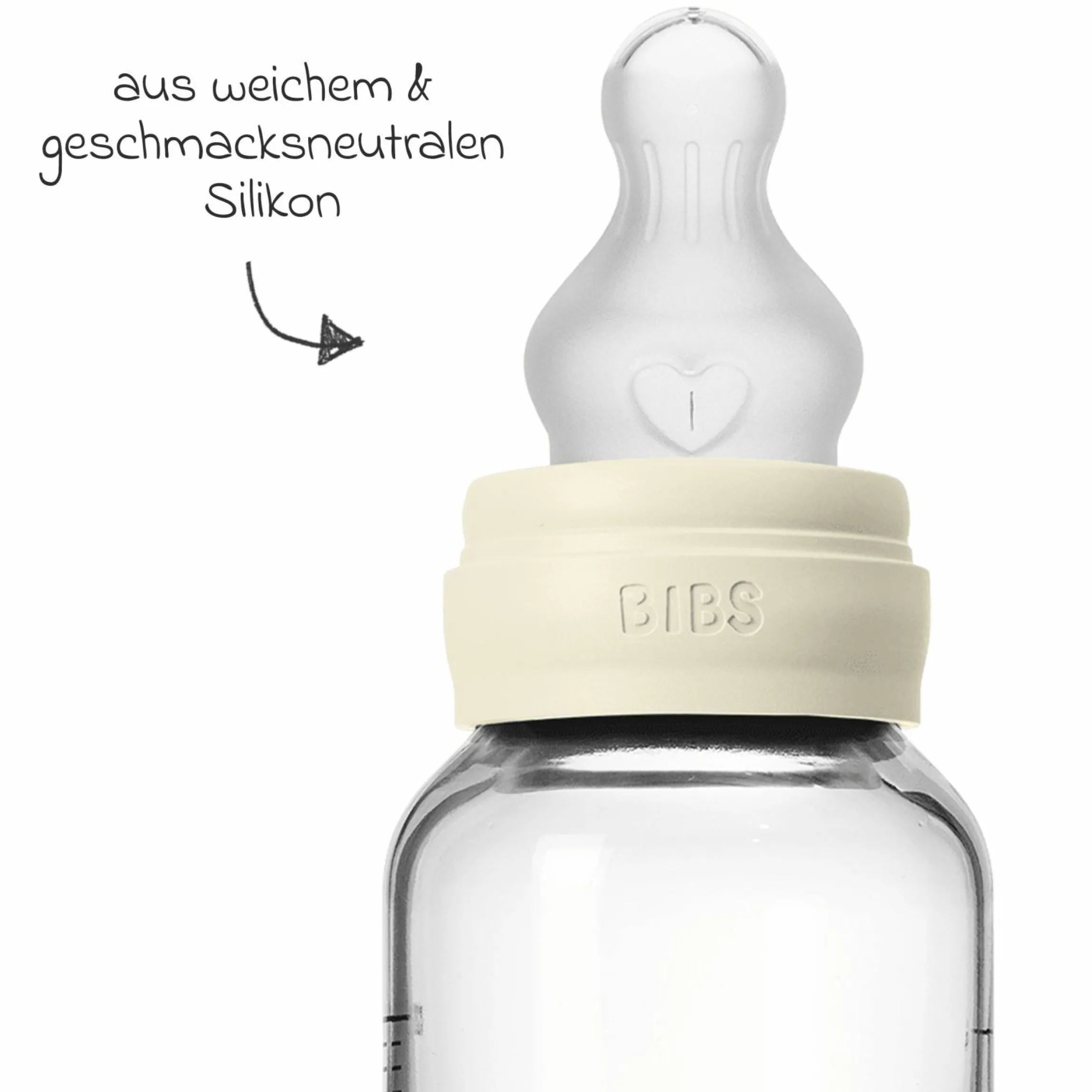 Glas-Flasche 2er Pack Baby Bottle Round 120 ml + Silikon-Trinksauger - Ivory