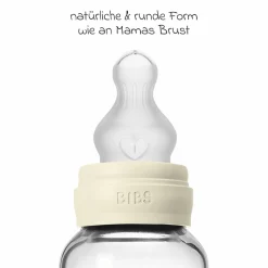Glas-Flasche 2er Pack Baby Bottle Round 120 ml + Silikon-Trinksauger - Ivory