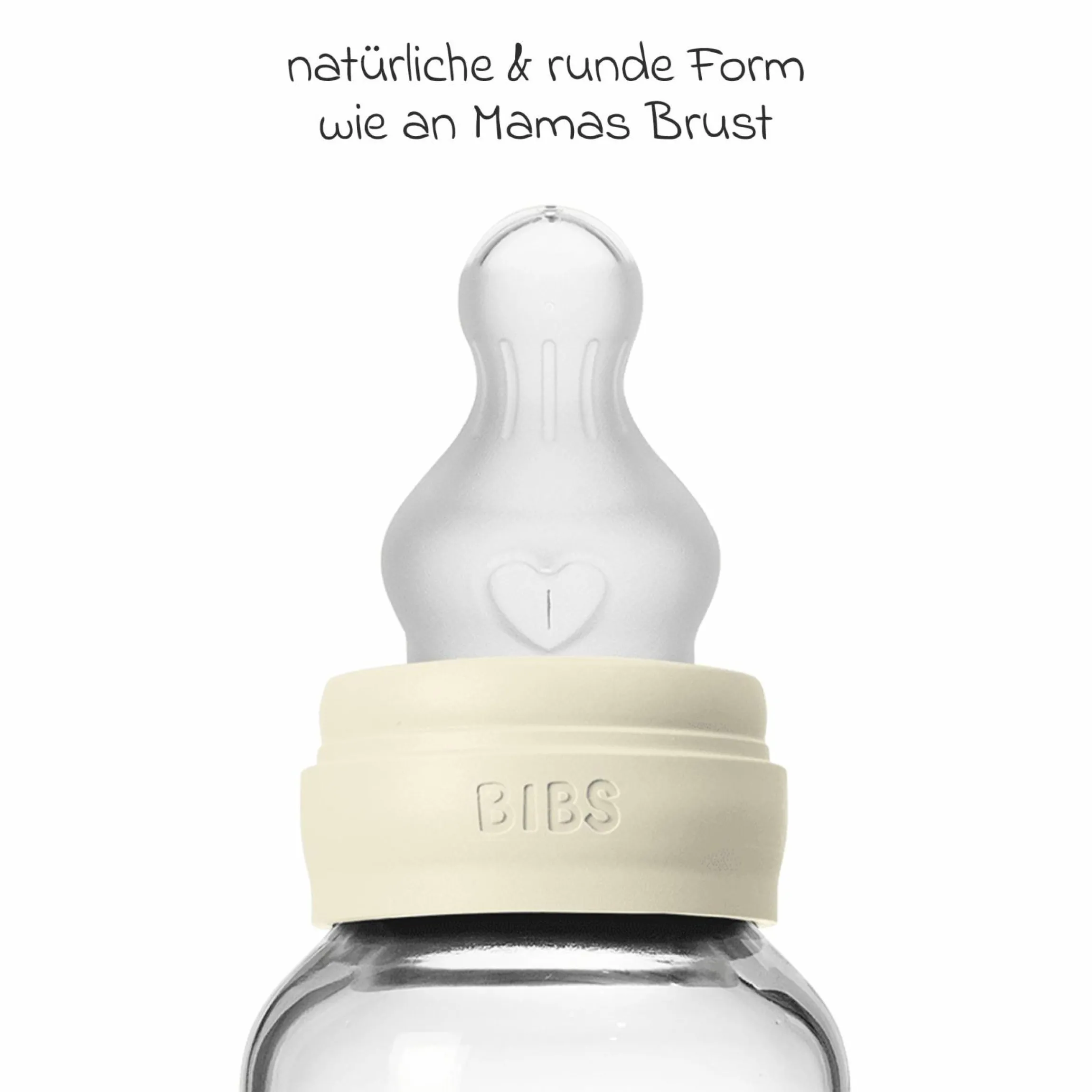 Glas-Flasche 2er Pack Baby Bottle Round 120 ml + Silikon-Trinksauger - Ivory