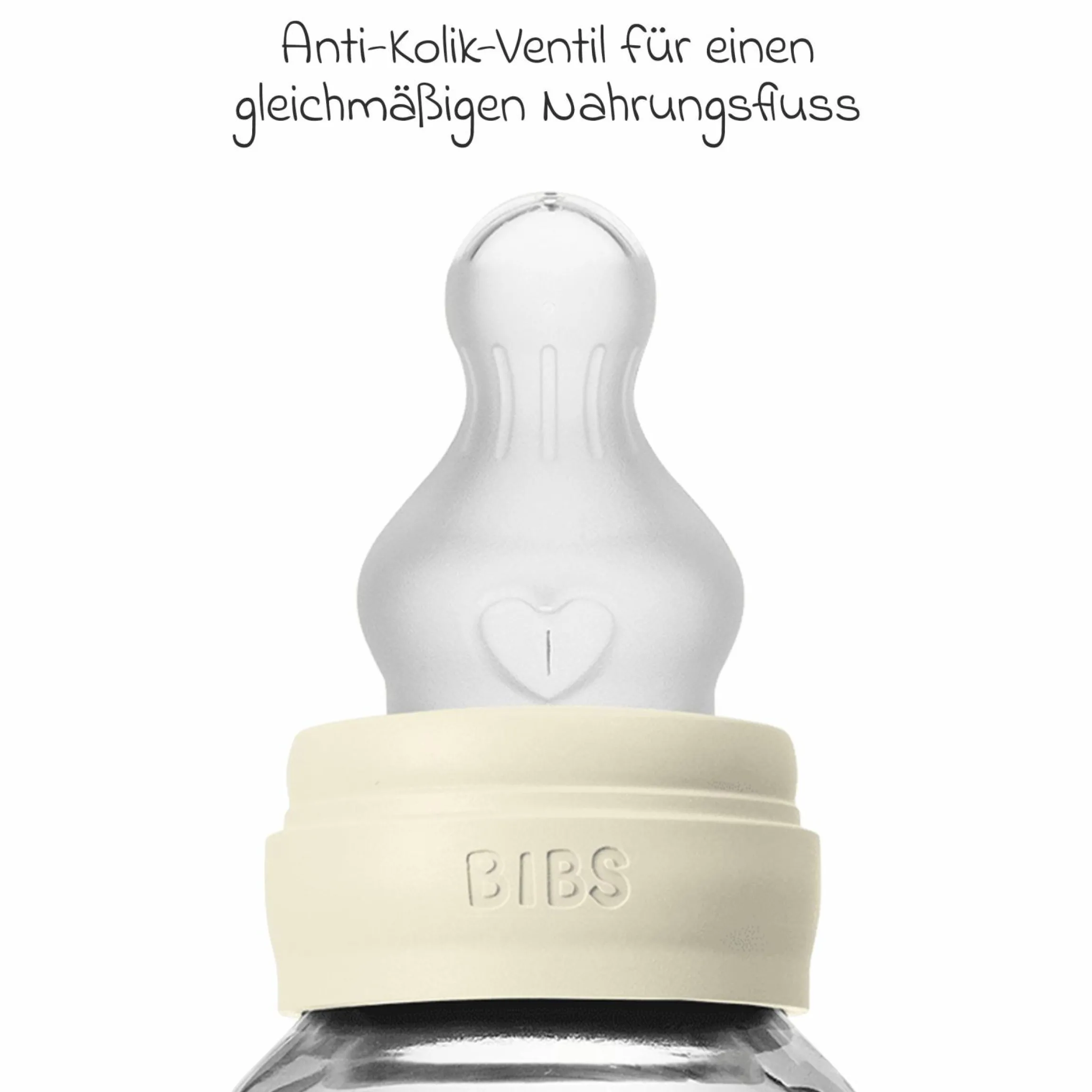 Glas-Flasche 2er Pack Baby Bottle Round 120 ml + Silikon-Trinksauger - Ivory