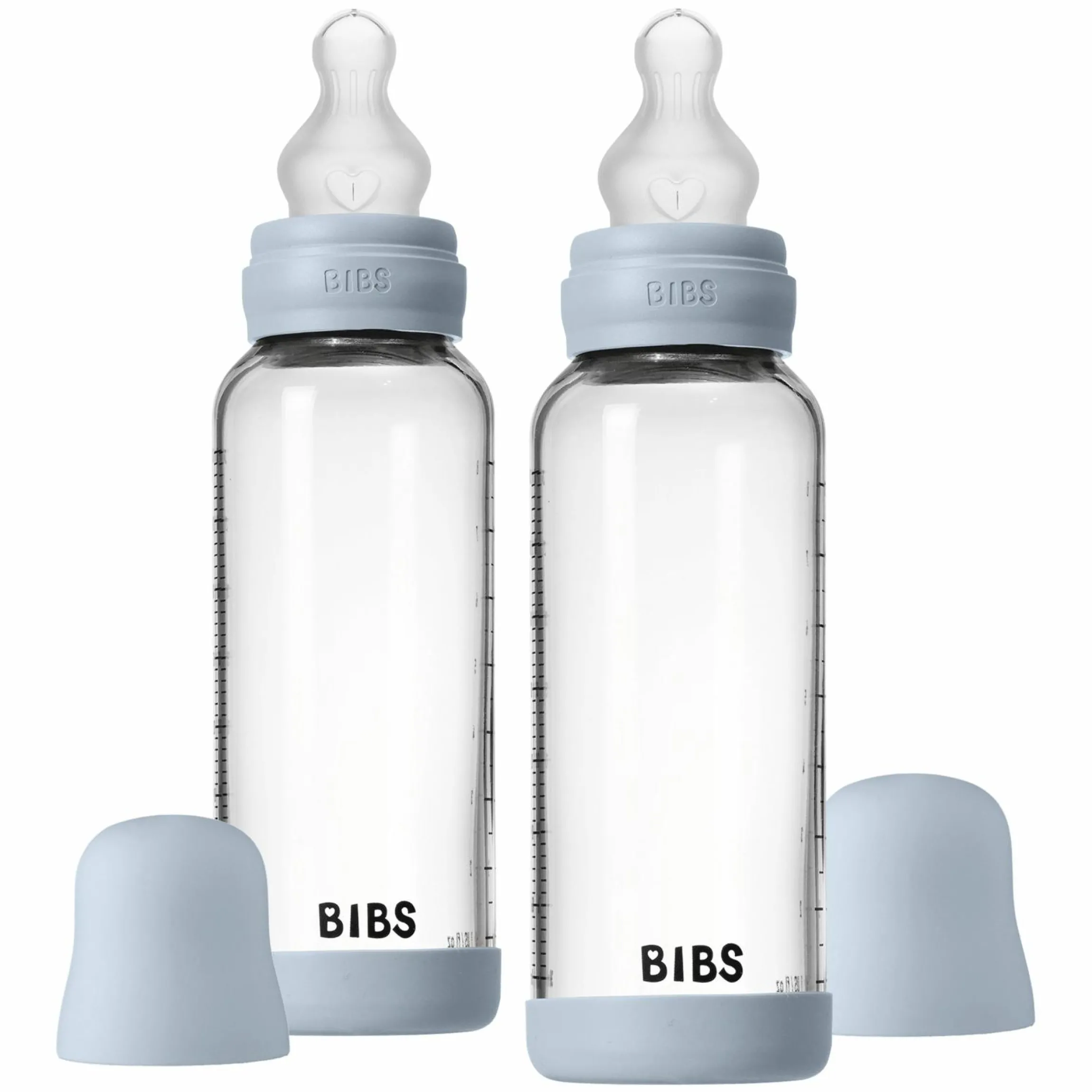 Glas-Flasche 2er Pack Baby Bottle Round 240 ml + Silikon-Trinksauger - Baby Blue