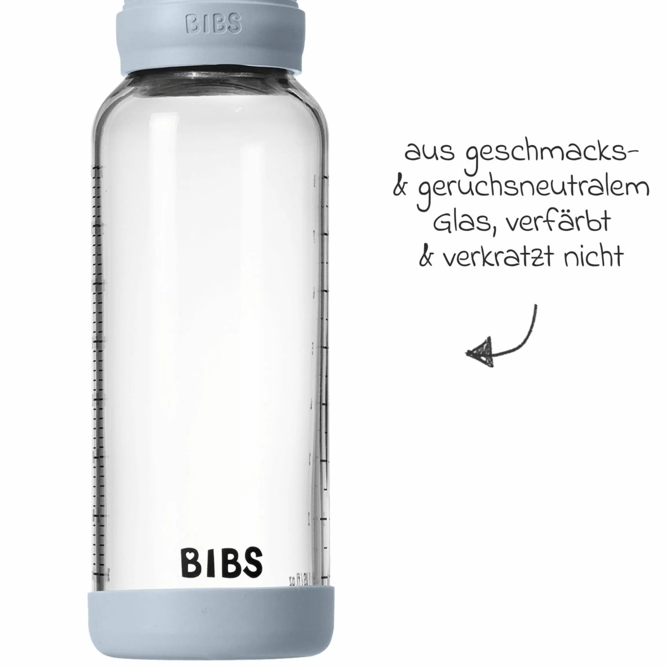 Glas-Flasche 2er Pack Baby Bottle Round 240 ml + Silikon-Trinksauger - Baby Blue