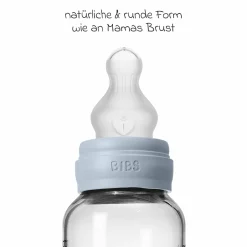 Glas-Flasche 2er Pack Baby Bottle Round 240 ml + Silikon-Trinksauger - Baby Blue