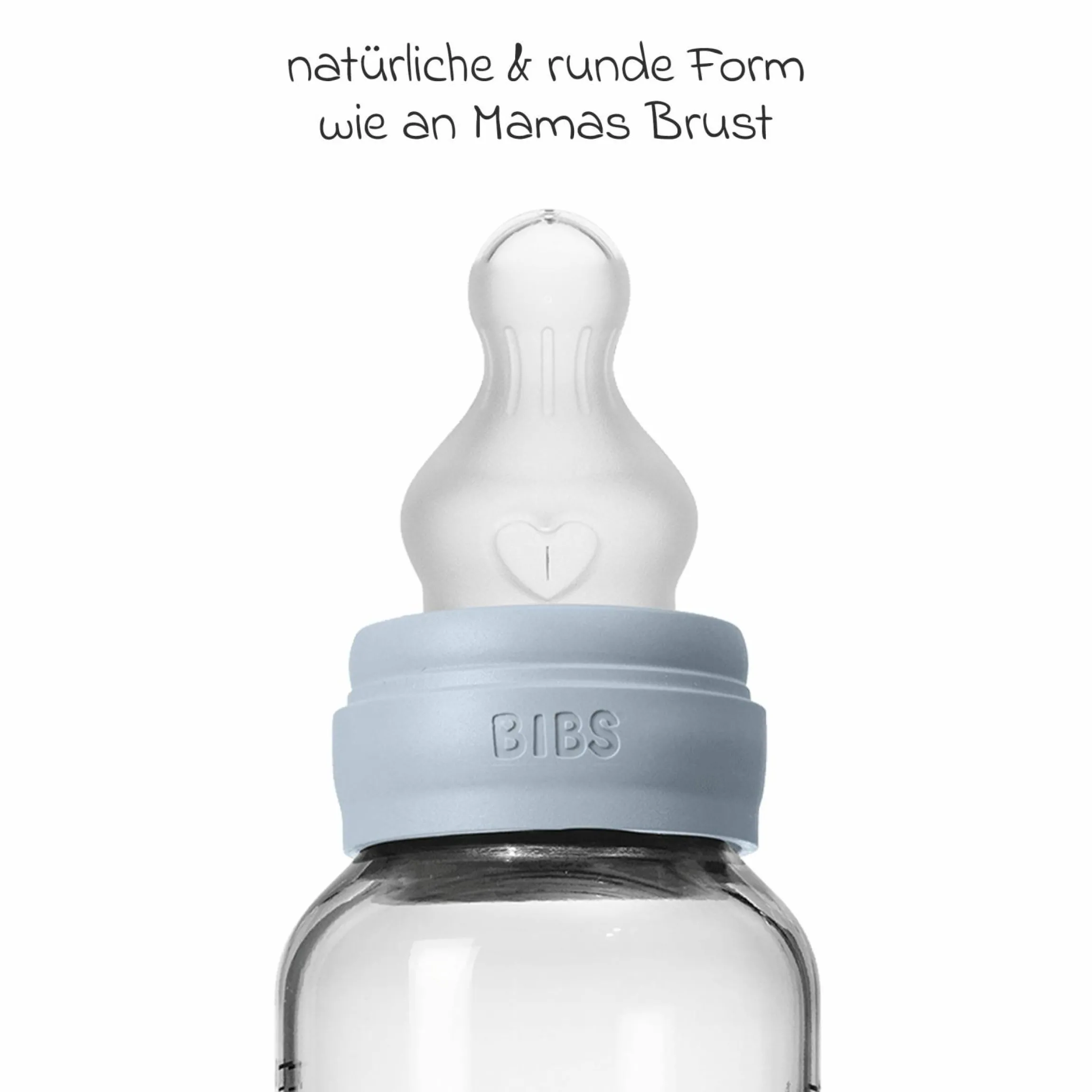 Glas-Flasche 2er Pack Baby Bottle Round 240 ml + Silikon-Trinksauger - Baby Blue
