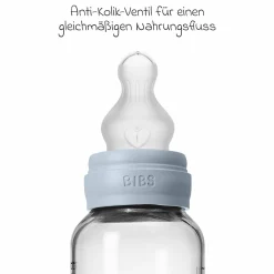 Glas-Flasche 2er Pack Baby Bottle Round 240 ml + Silikon-Trinksauger - Baby Blue