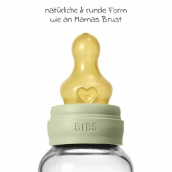 Glas-Flasche 2er Pack Baby Bottle Round 120 ml + Latex-Trinksauger - Sage
