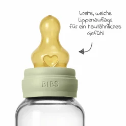 Glas-Flasche 2er Pack Baby Bottle Round 120 ml + Latex-Trinksauger - Sage