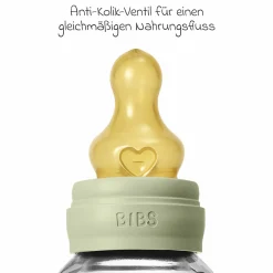 Glas-Flasche 2er Pack Baby Bottle Round 120 ml + Latex-Trinksauger - Sage