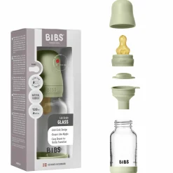 Glas-Flasche 2er Pack Baby Bottle Round 120 ml + Latex-Trinksauger - Sage