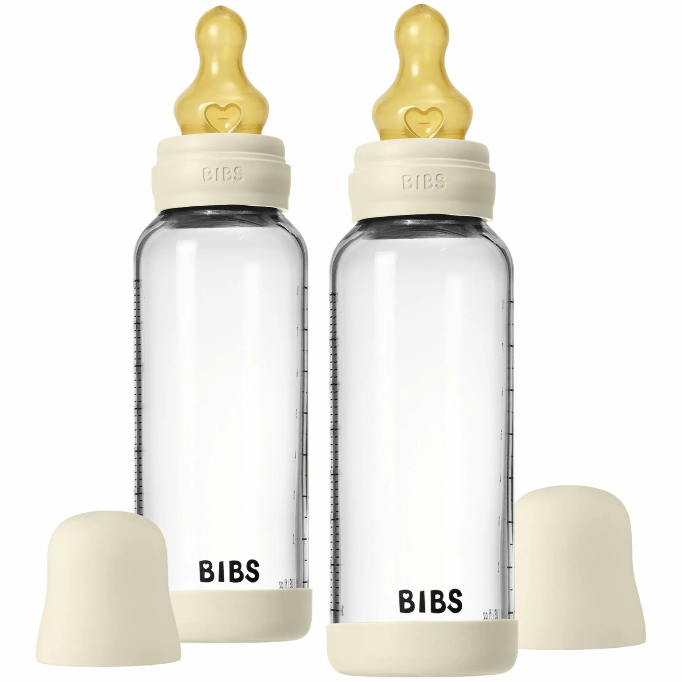 Glas-Flasche 2er Pack Baby Bottle Round 240 ml + Latex-Trinksauger - Ivory