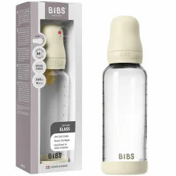 Glas-Flasche 2er Pack Baby Bottle Round 240 ml + Latex-Trinksauger - Ivory