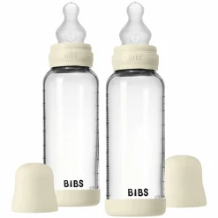 Glas-Flasche 2er Pack Baby Bottle Round 240 ml + Silikon-Trinksauger - Ivory
