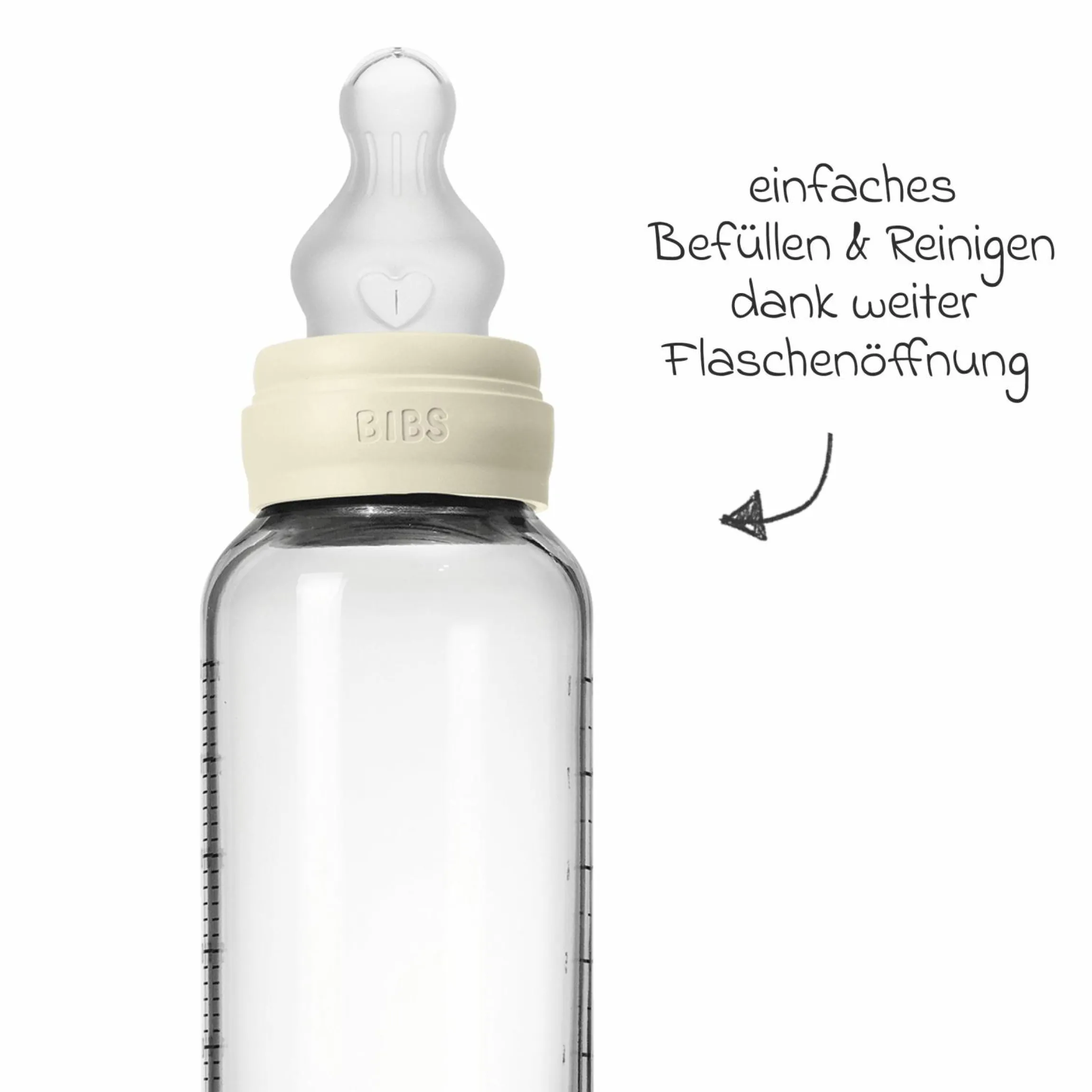 Glas-Flasche 2er Pack Baby Bottle Round 240 ml + Silikon-Trinksauger - Ivory