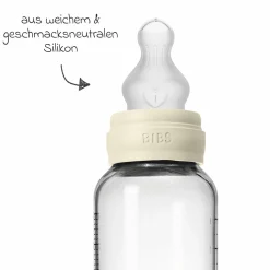 Glas-Flasche 2er Pack Baby Bottle Round 240 ml + Silikon-Trinksauger - Ivory
