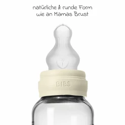 Glas-Flasche 2er Pack Baby Bottle Round 240 ml + Silikon-Trinksauger - Ivory