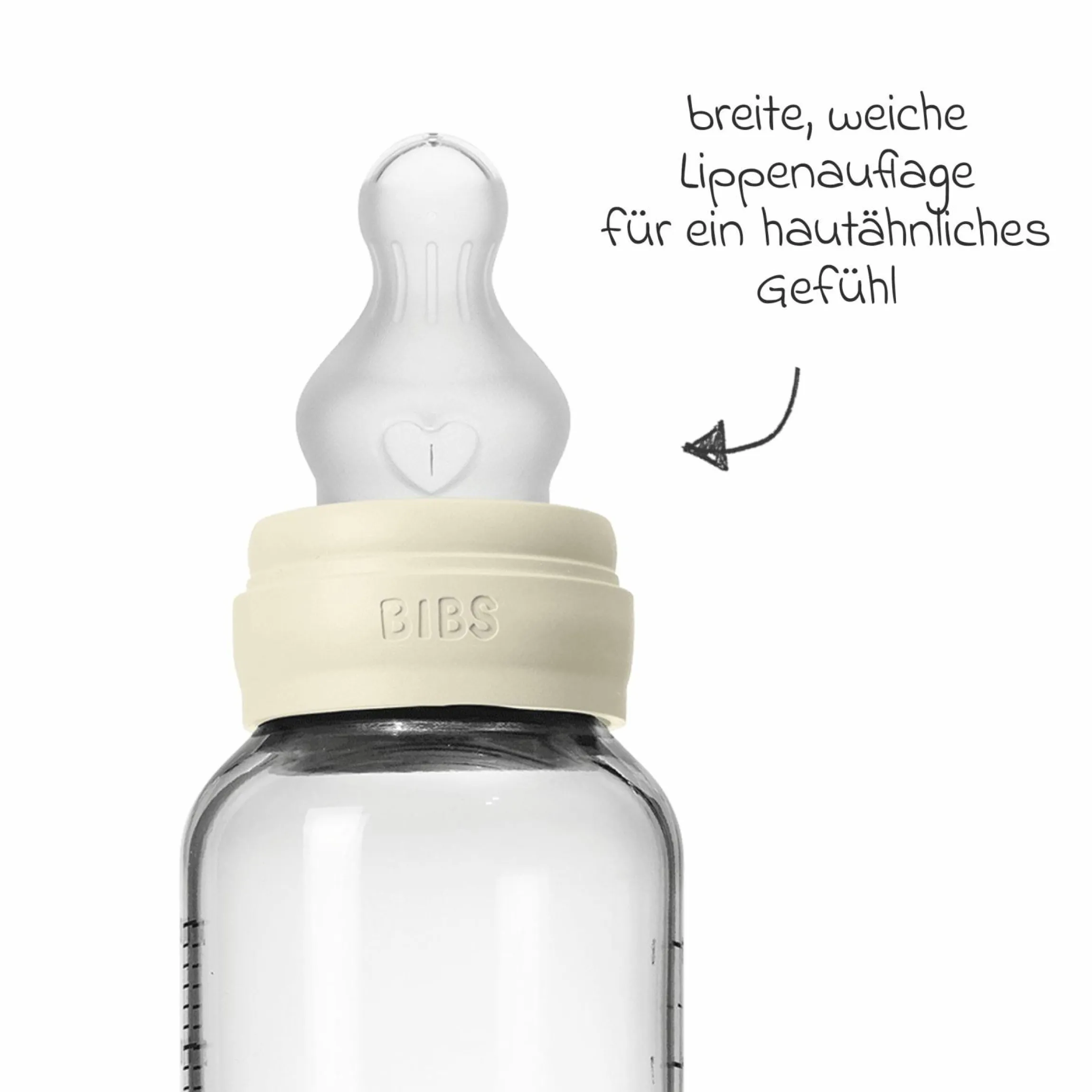 Glas-Flasche 2er Pack Baby Bottle Round 240 ml + Silikon-Trinksauger - Ivory
