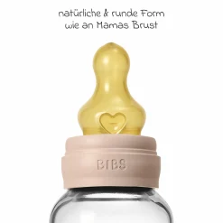Glas-Flasche 2er Pack Baby Bottle Round 120 ml + Latex-Trinksauger - Blush