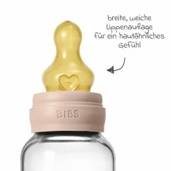 Glas-Flasche 2er Pack Baby Bottle Round 120 ml + Latex-Trinksauger - Blush
