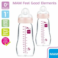 Glas-Flasche 2er Pack Feel Good 260 ml - Silikon Gr. 1 - Vogel & Eichhörnchen