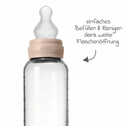 Glas-Flasche 4er Pack mit Griff Baby Bottle Round 120 ml & 240 ml + Silikon-Trinksauger + Baby Bottle Handle - Ivory / Blush