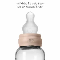 Glas-Flasche 4er Pack mit Griff Baby Bottle Round 120 ml & 240 ml + Silikon-Trinksauger + Baby Bottle Handle - Ivory / Blush