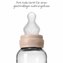 Glas-Flasche 4er Pack mit Griff Baby Bottle Round 120 ml & 240 ml + Silikon-Trinksauger + Baby Bottle Handle - Ivory / Blush