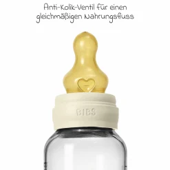 Glas-Flasche 4er Pack mit Griff Baby Bottle Round 120 ml & 240 ml + Latex-Trinksauger + Baby Bottle Handle - Ivory / Baby Blue