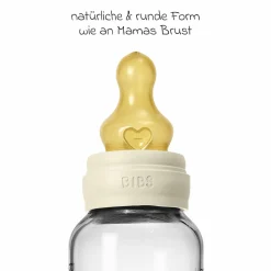 Glas-Flasche 4er Pack mit Griff Baby Bottle Round 120 ml & 240 ml + Latex-Trinksauger + Baby Bottle Handle - Ivory / Blush