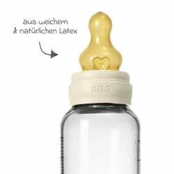 Glas-Flasche 4er Pack mit Griff Baby Bottle Round 120 ml & 240 ml + Latex-Trinksauger + Baby Bottle Handle - Ivory / Sage
