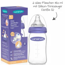 Glas-Flasche 2er Pack 160ml mit NaturalWave® Trinksauger Gr. S