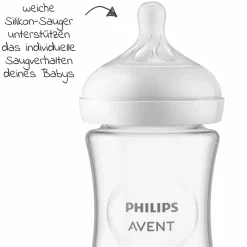 Glas-Flasche 2er Pack Natural Response 240ml + Silikon-Sauger 1M+