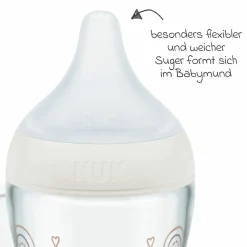 Glas-Flasche 3er Pack Perfect Match 120 ml + Silikon Sauger Gr. S - Regenbogen - Weiß