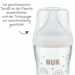 Glas-Flasche 3er Pack Perfect Match 120 ml + Silikon Sauger Gr. S - Regenbogen - Weiß